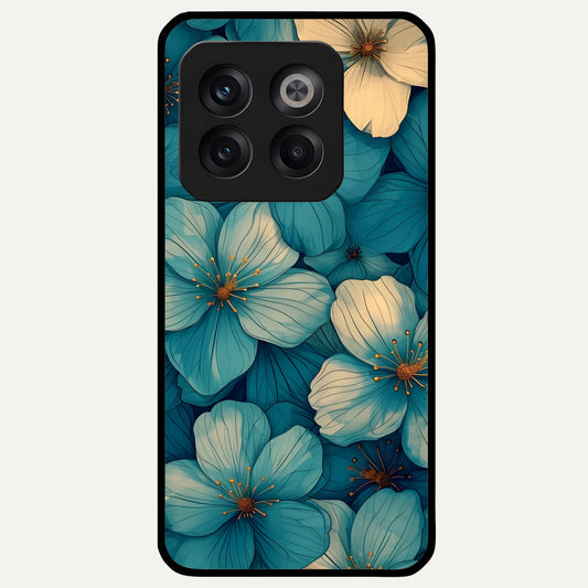  Blue Shade Floral Glass Case For OnePlus 10T back cover – full design glossy printed glass finish