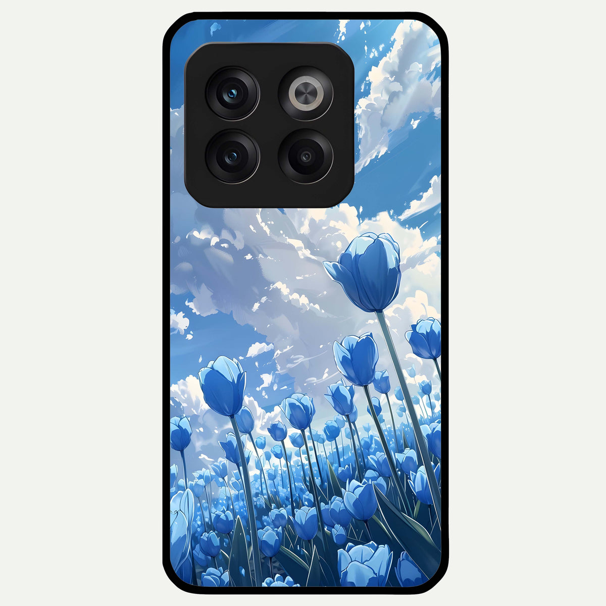  Blue Tulip Clouds Glass Case For OnePlus 10T back cover – full design glossy printed glass finish