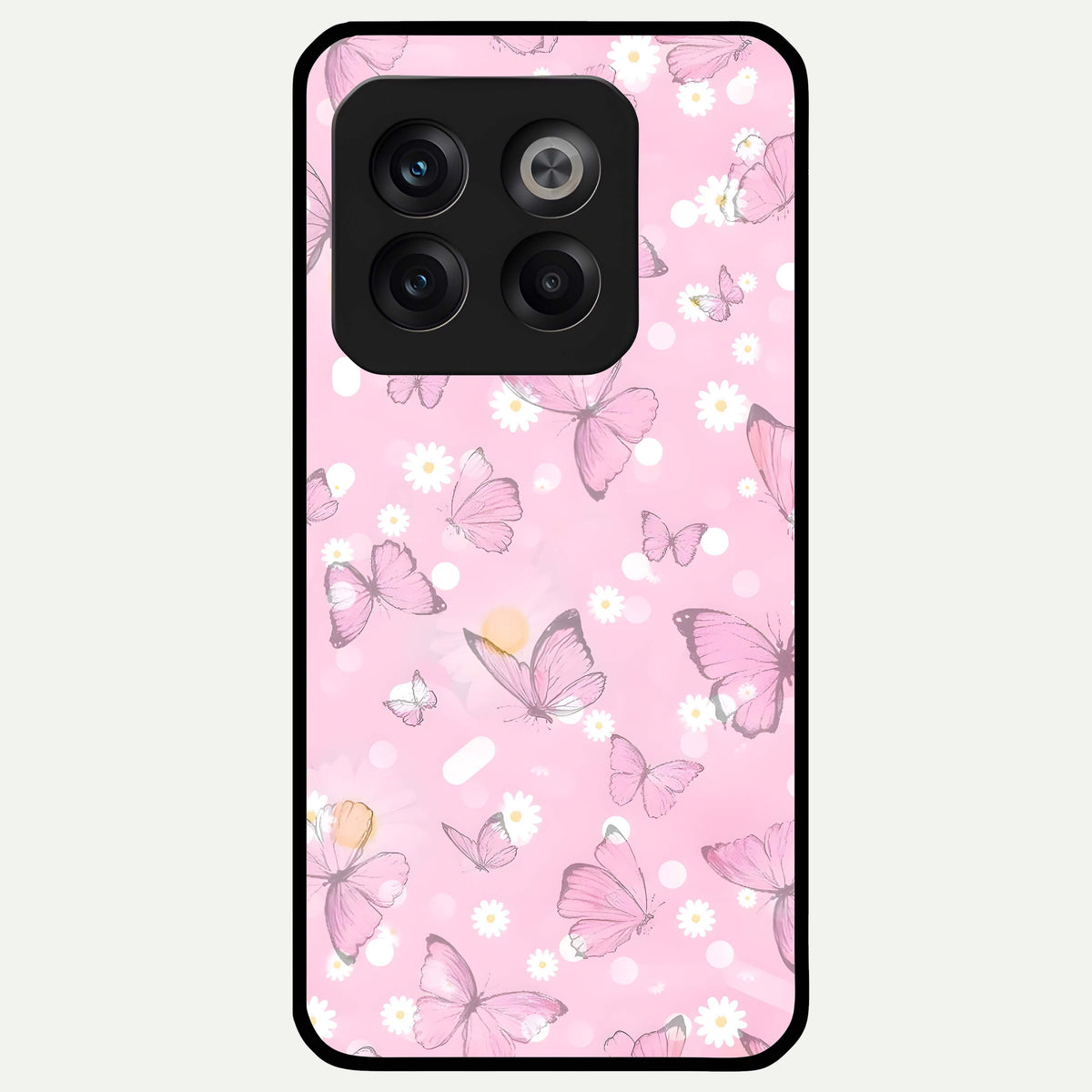  Blush Butterfly Garden Glass Case For OnePlus 10T back cover – full design glossy printed glass finish