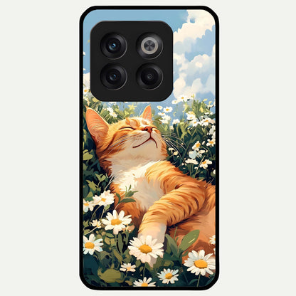  Cat And Flowers View Glass Case For OnePlus 10T back cover – full design glossy printed glass finish