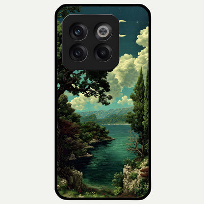  Celestial Lake Peace Glass Case For OnePlus 10T back cover – full design glossy printed glass finish