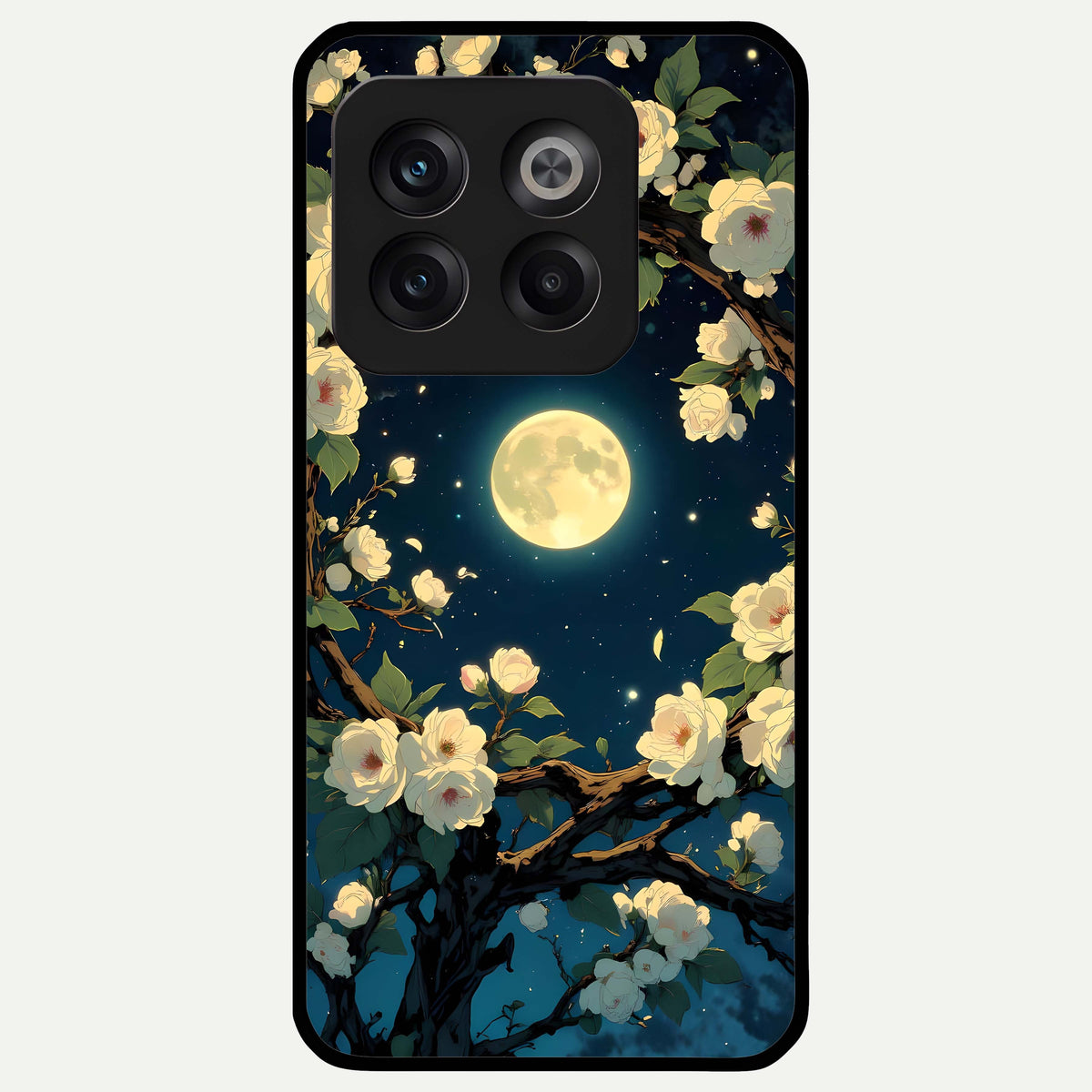  Celestial Moon And Flower Glass Case For OnePlus 10T back cover – full design glossy printed glass finish