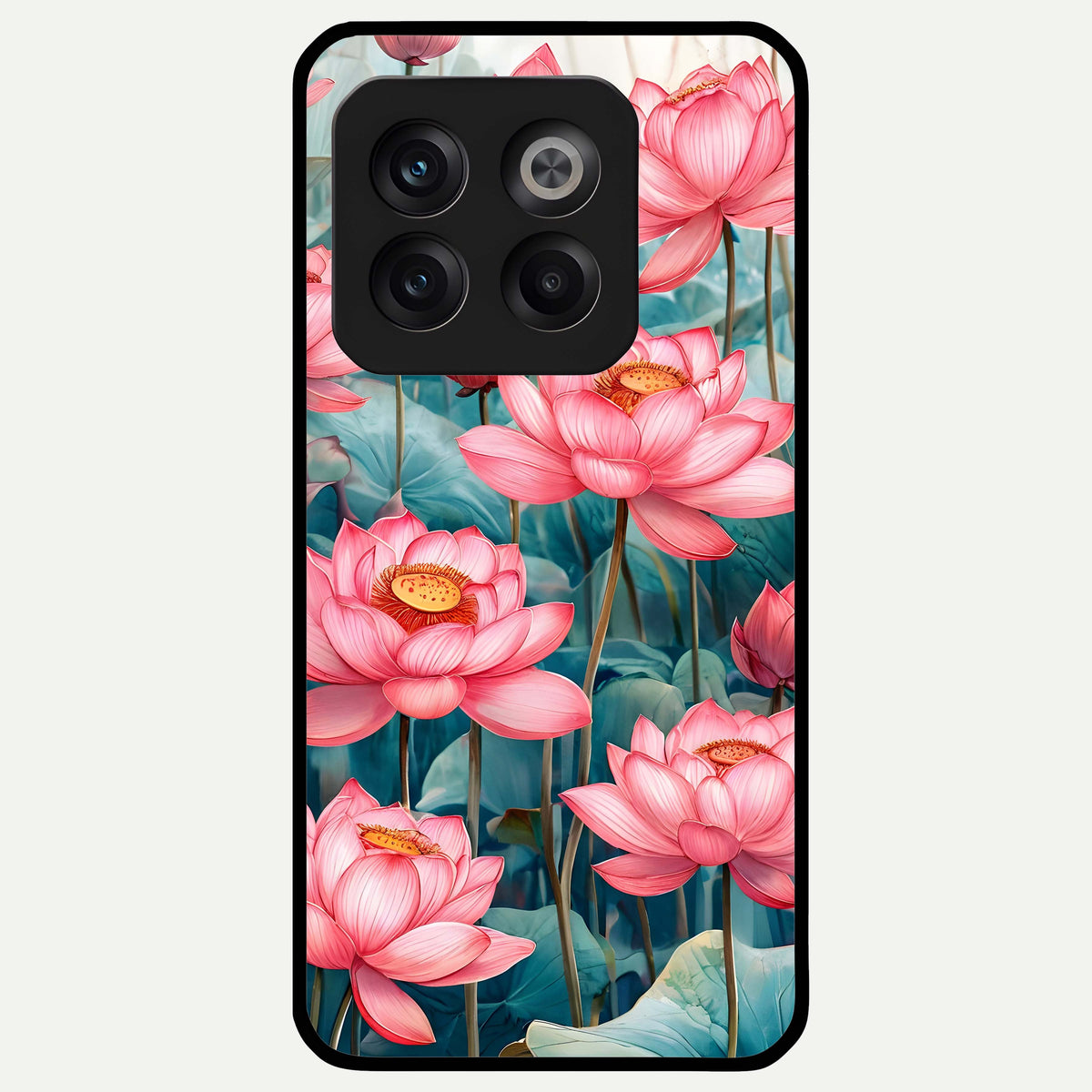  Celestial Pink Lotus Glass Case For OnePlus 10T back cover – full design glossy printed glass finish
