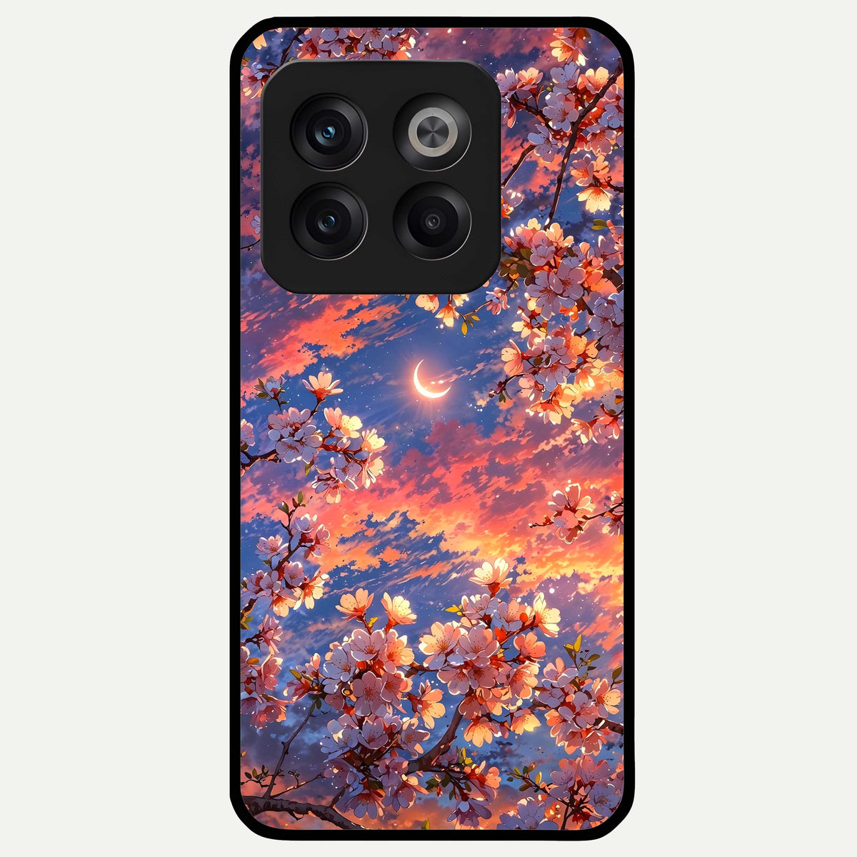  Celestial Sakura Sunset Glass Case For OnePlus 10T back cover – full design glossy printed glass finish