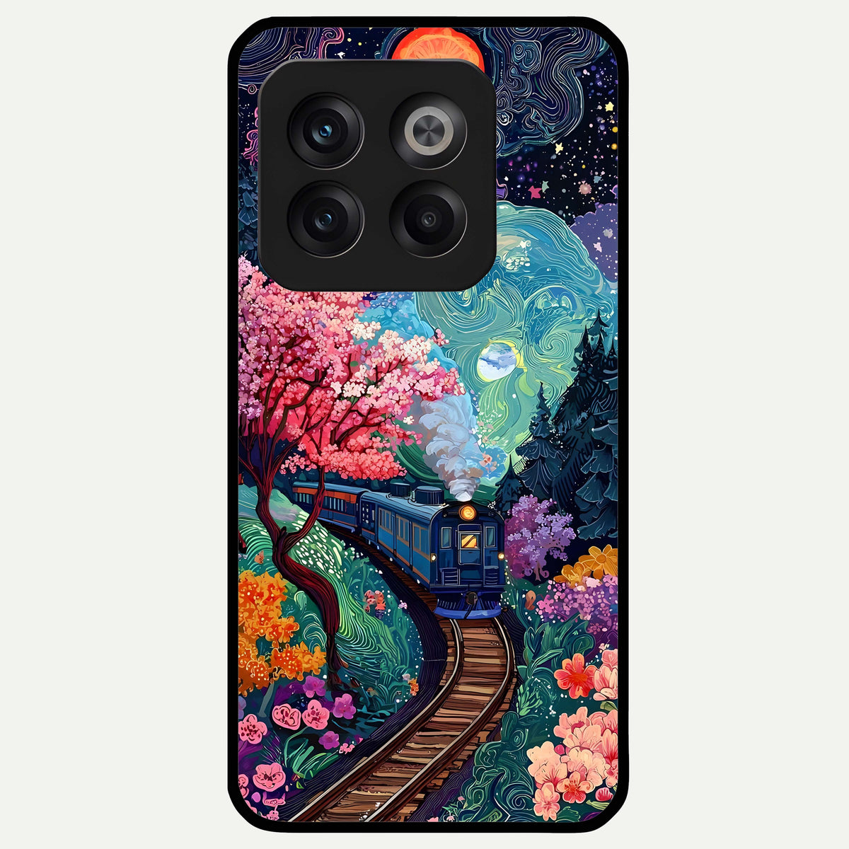  Celestial Train Journey Glass Case For OnePlus 10T back cover – full design glossy printed glass finish