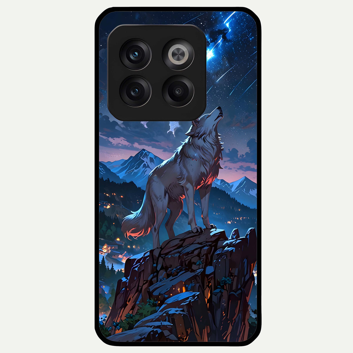  Celestial Wolf Howl Glass Case For OnePlus 10T back cover – full design glossy printed glass finish