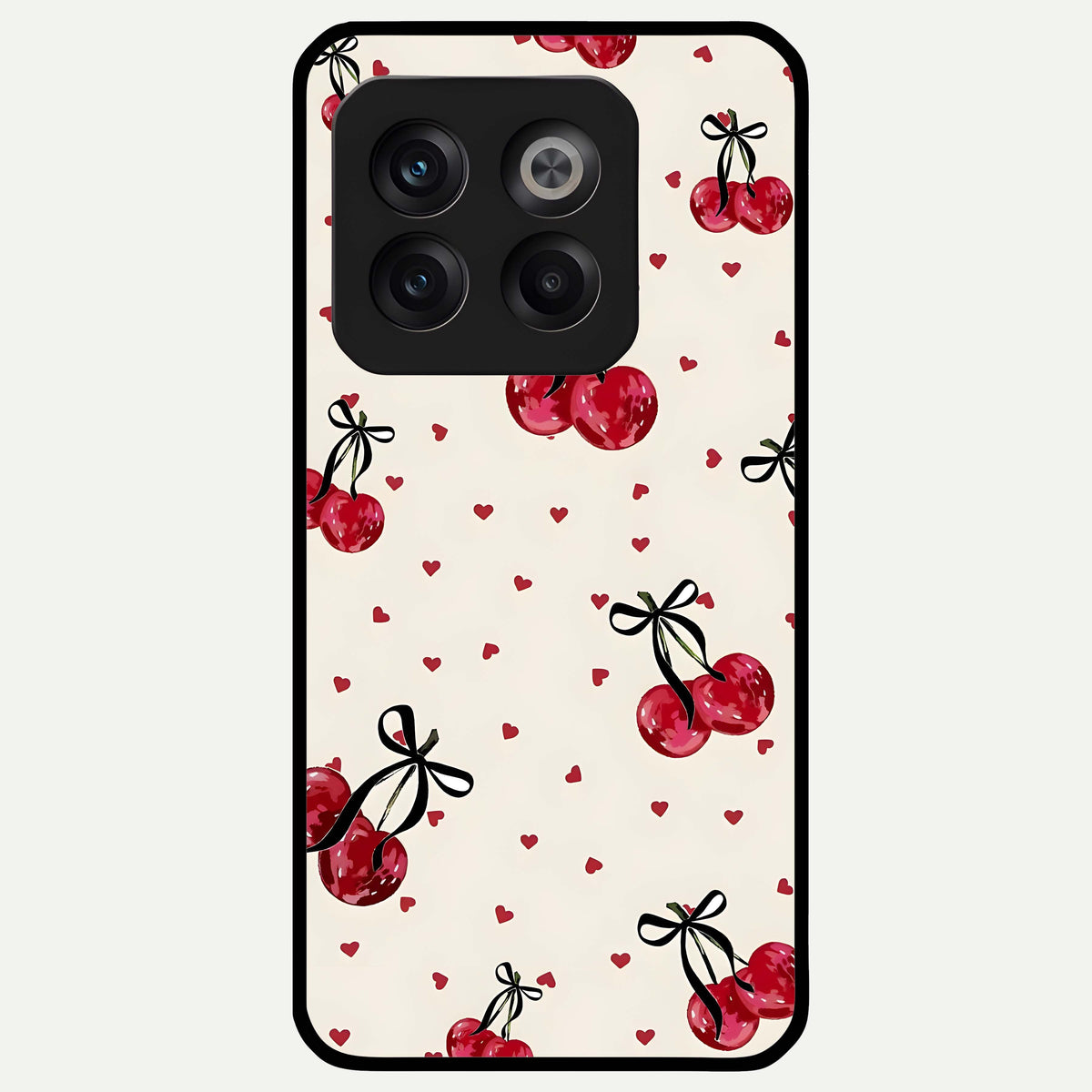  Cherry Heart Bow Glass Case For OnePlus 10T back cover – full design glossy printed glass finish