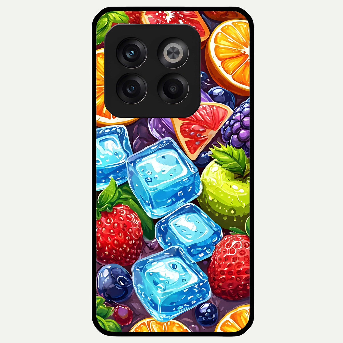  Colorful Fruits with Ice Glass Case For OnePlus 10T back cover – full design glossy printed glass finish
