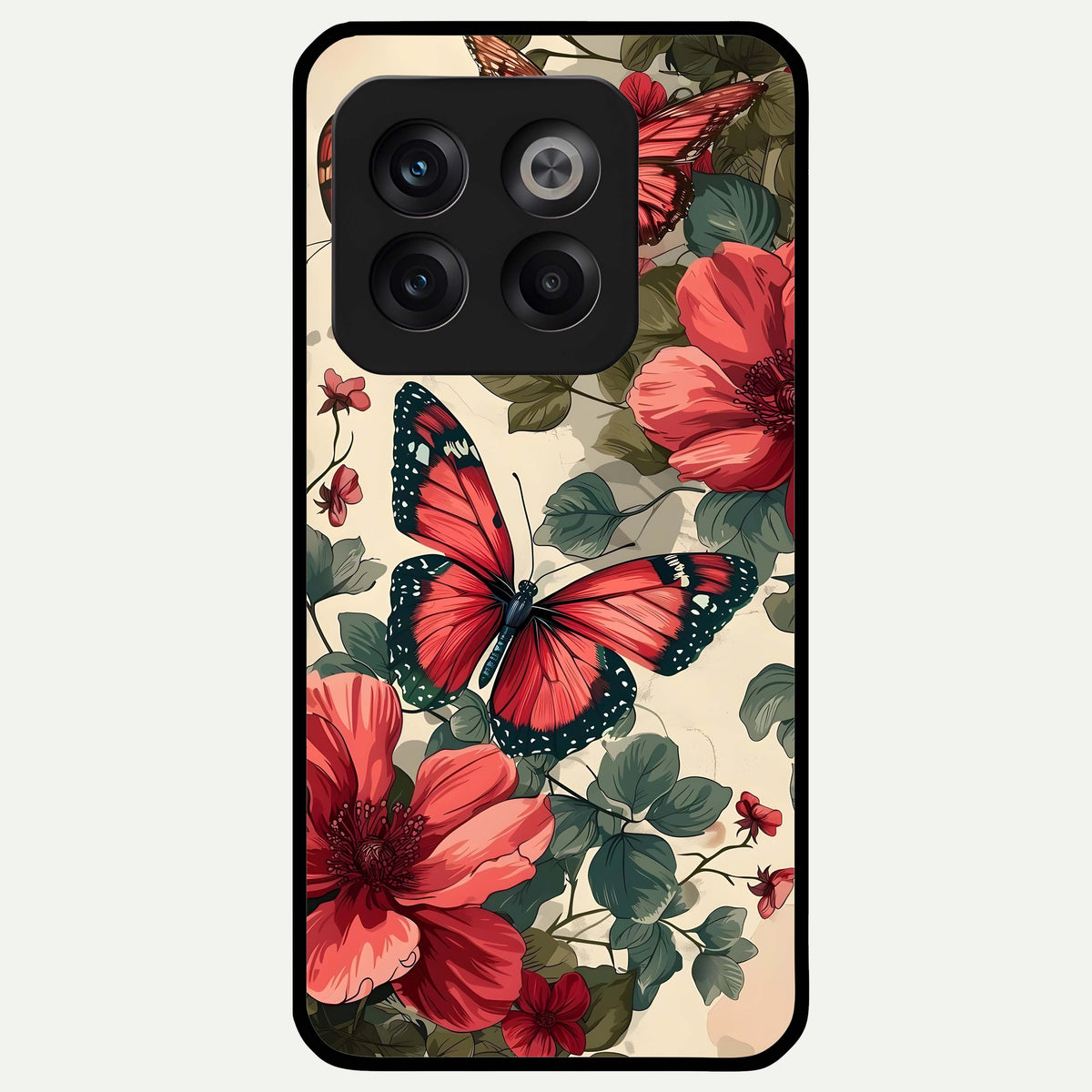  Crimson Butterfly Garden Glass Case For OnePlus 10T back cover – full design glossy printed glass finish