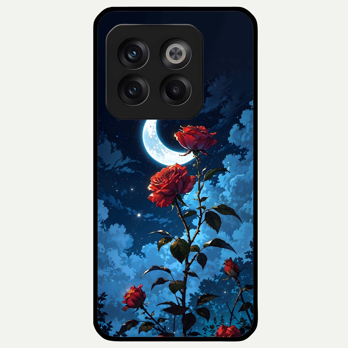  Crimson Rose Moon Glass Case For OnePlus 10T back cover – full design glossy printed glass finish