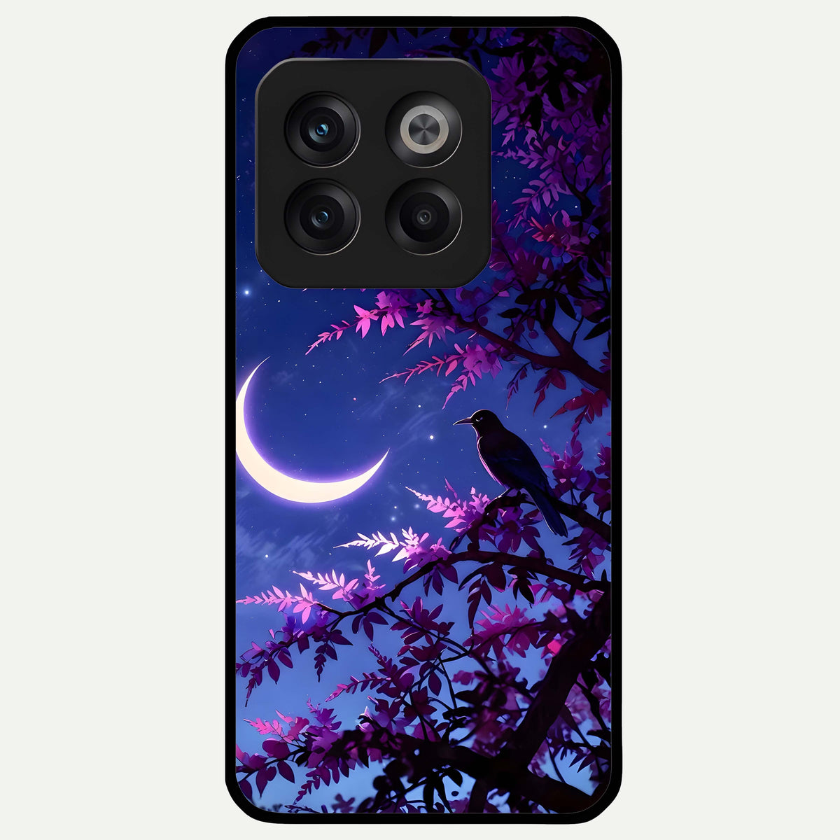  Crow And Moon Scenery Glass Case For OnePlus 10T back cover – full design glossy printed glass finish