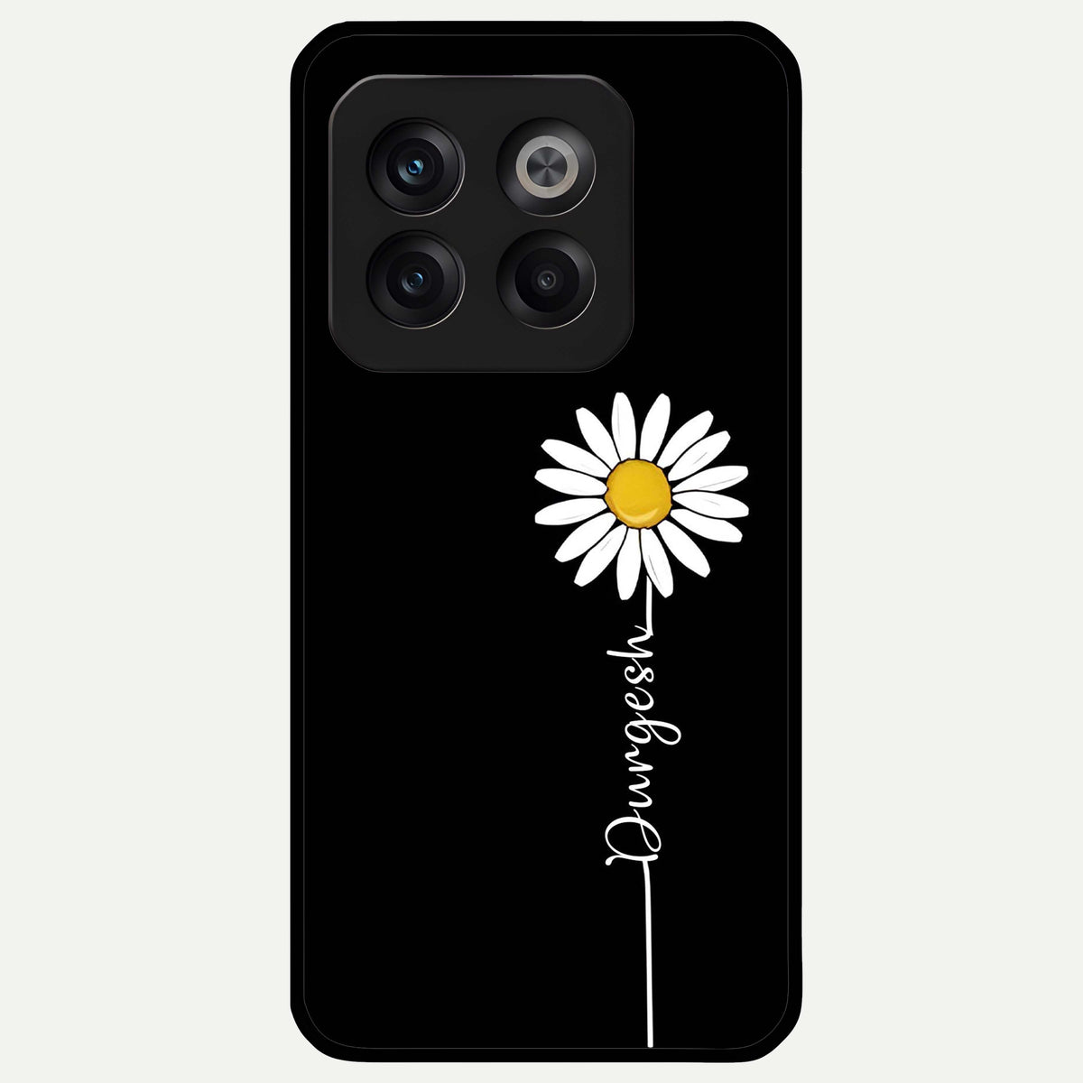  Custom Name White Flower Glass Case For OnePlus 10T back cover – full design glossy printed glass finish
