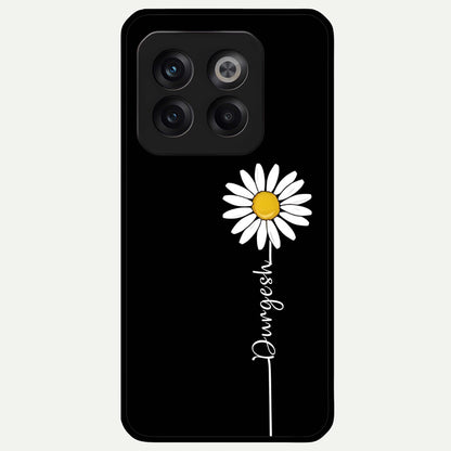 Custom Name White Flower Glass Case For OnePlus 10T back cover – full design glossy printed glass finish