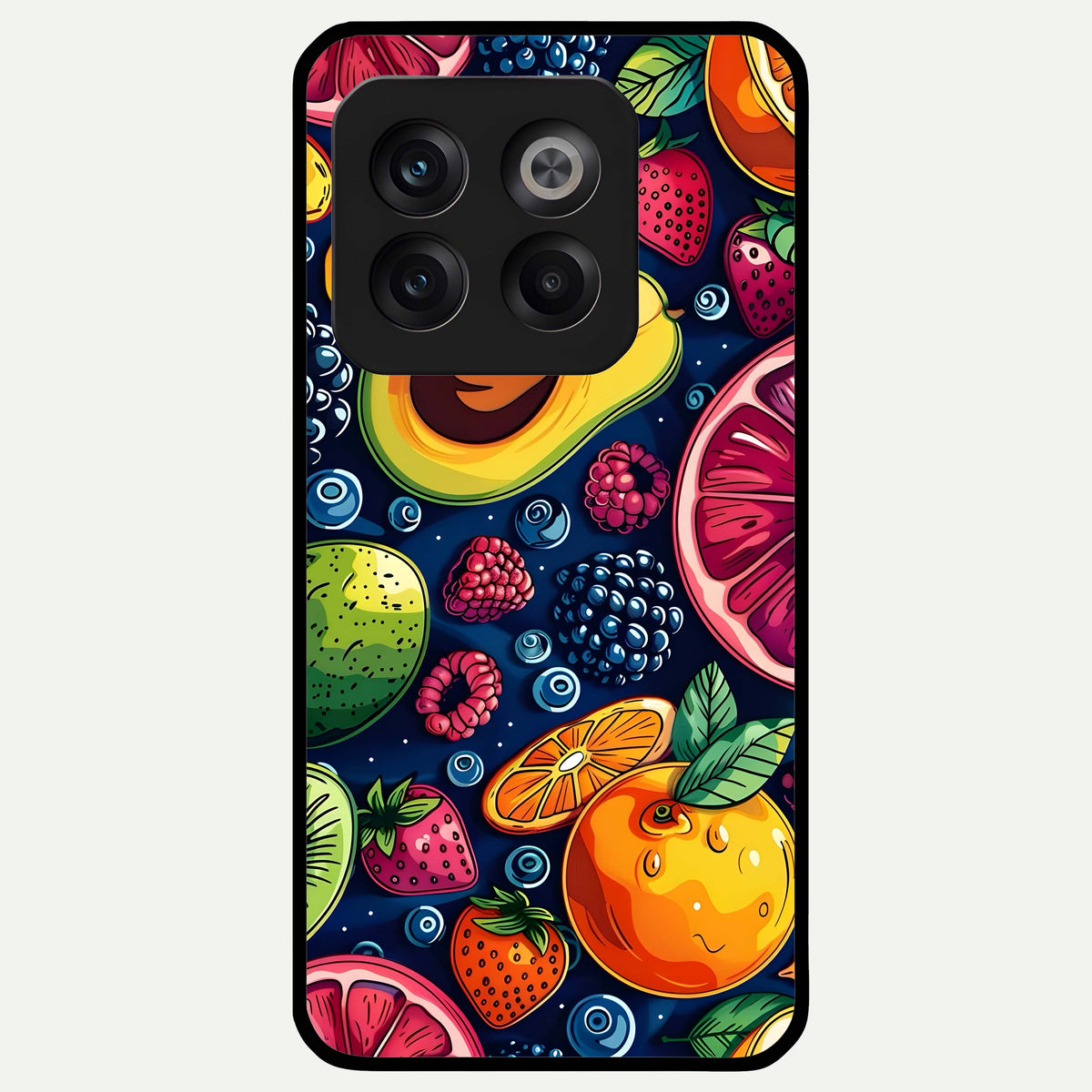  Cute Fruits Art Glass Case For OnePlus 10T back cover – full design glossy printed glass finish