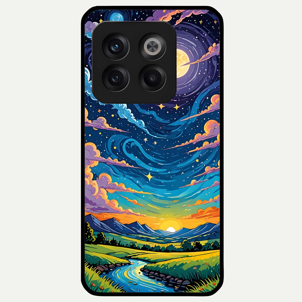  Dreamy Night Landscape Glass Case For OnePlus 10T back cover – full design glossy printed glass finish