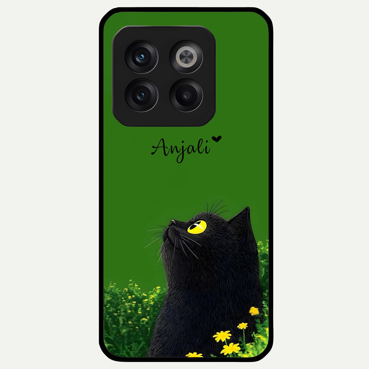  Emerald Cat Custom Name Glass Case For OnePlus 10T back cover – full design glossy printed glass finish