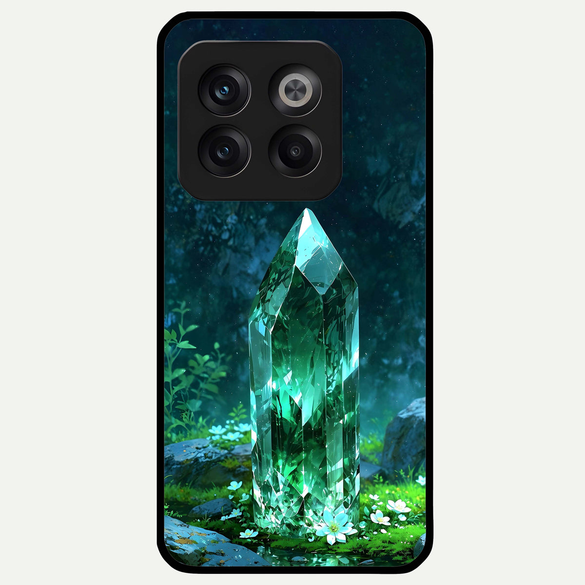  Emerald Light Crystal Glass Case For OnePlus 10T back cover – full design glossy printed glass finish