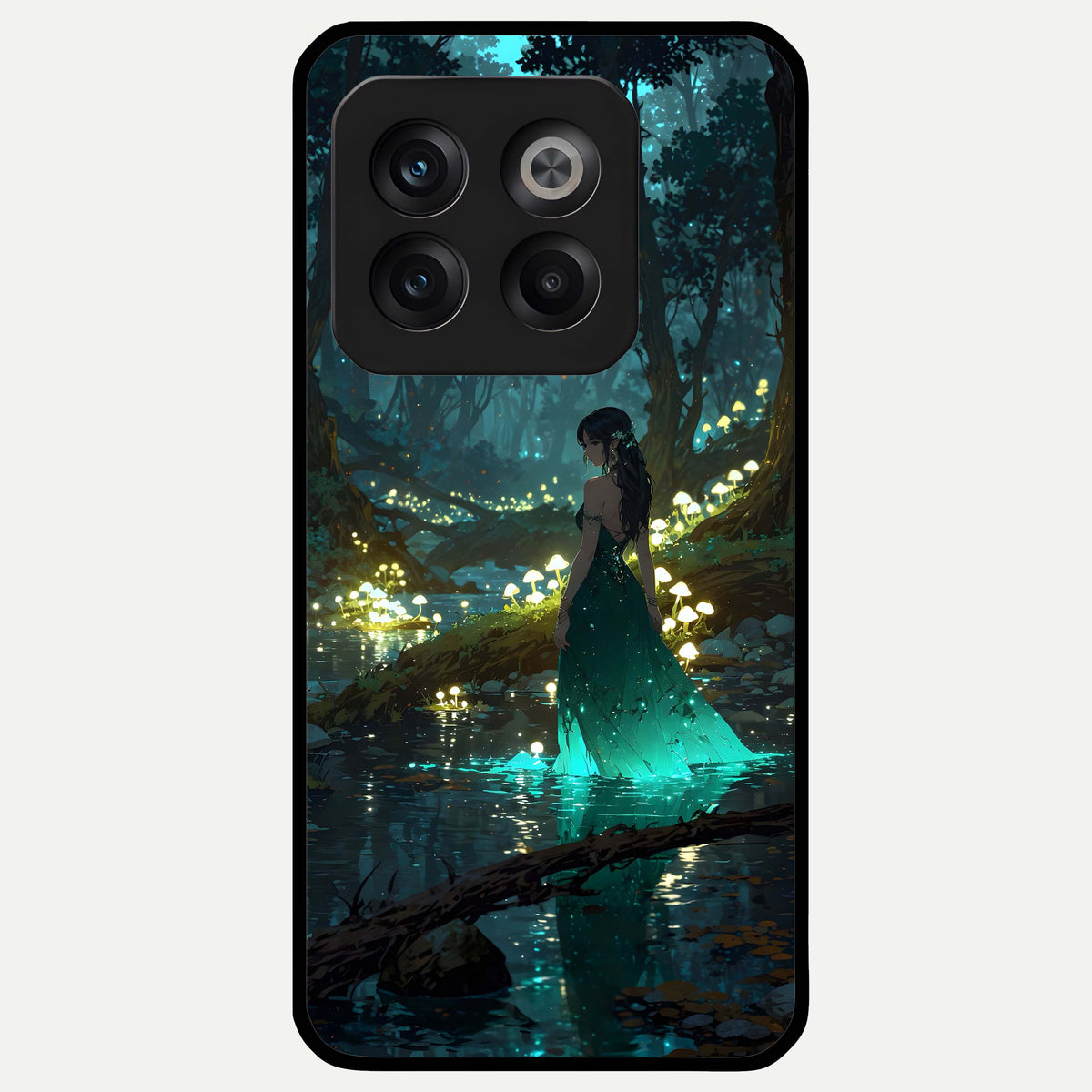  Enchanted Forest Glow Glass Case For OnePlus 10T back cover – full design glossy printed glass finish