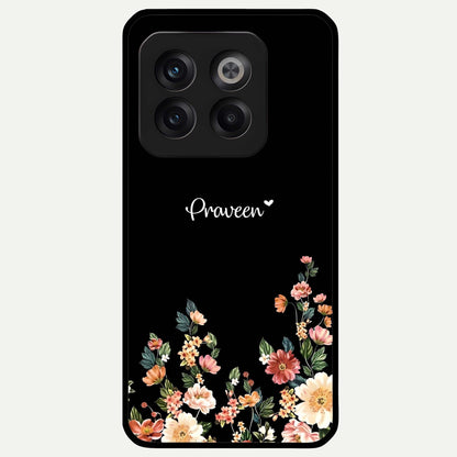  Floral Design Personalized Custom Name Glass Case For OnePlus 10T back cover – full design glossy printed glass finish