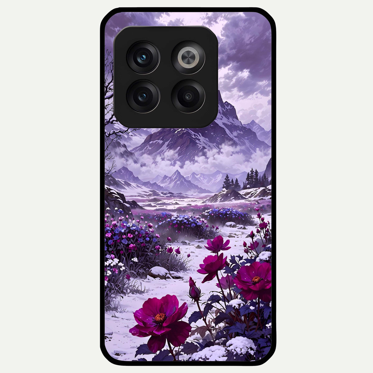  Flower Mountain View Glass Case For OnePlus 10T back cover – full design glossy printed glass finish