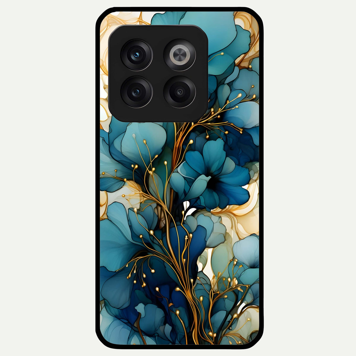  Golden Bloom Symphony Glass Case For OnePlus 10T back cover – full design glossy printed glass finish