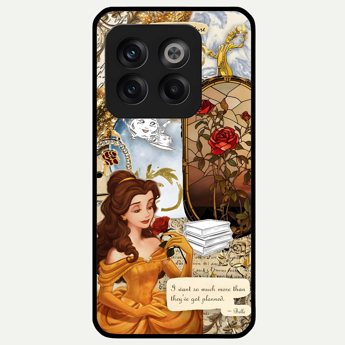  Golden Dream Belle Glass Case For OnePlus 10T back cover – full design glossy printed glass finish