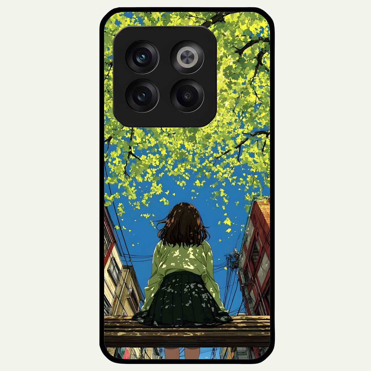  Golden Leaves Glow Glass Case For OnePlus 10T back cover – full design glossy printed glass finish