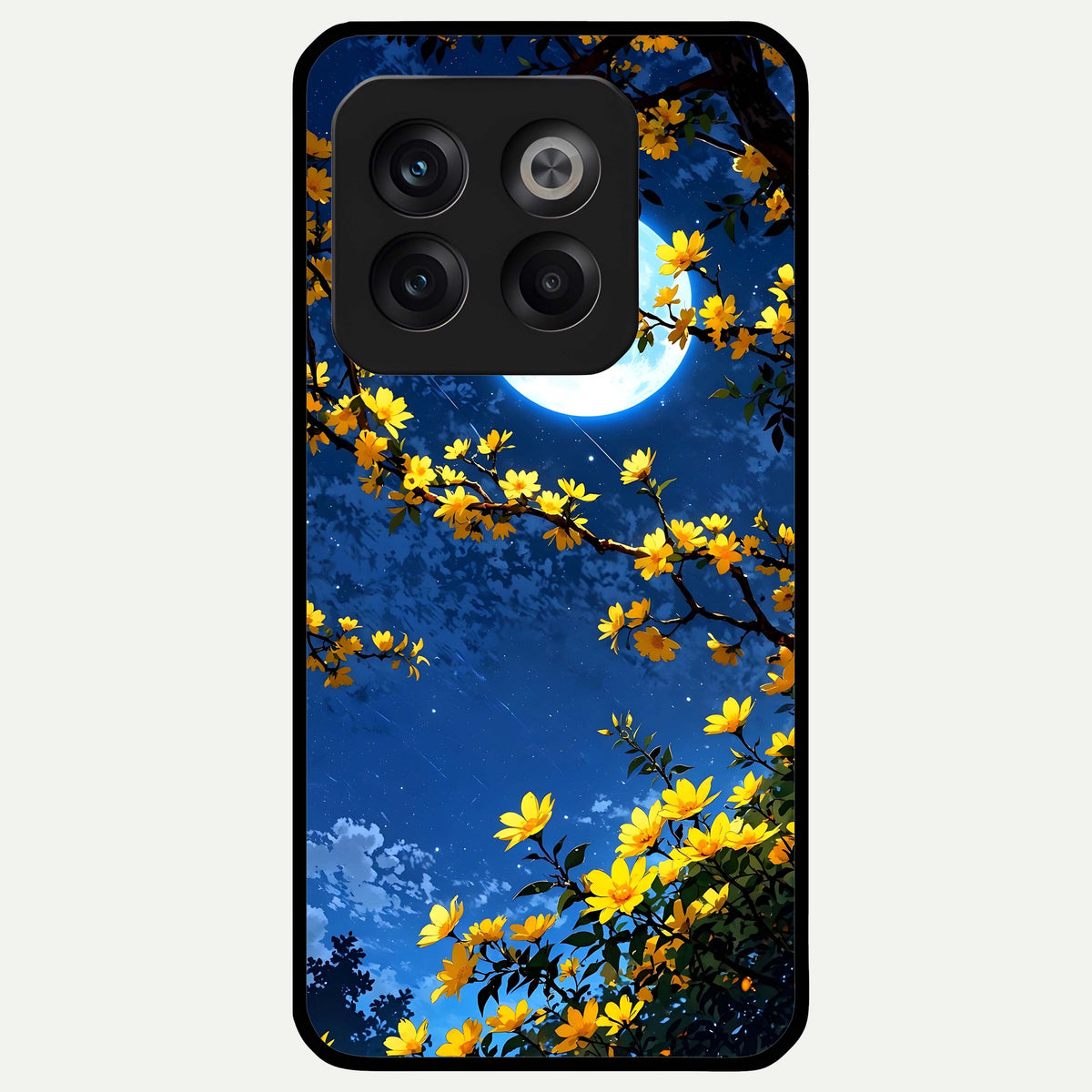  Golden Night Glow Glass Case For OnePlus 10T back cover – full design glossy printed glass finish