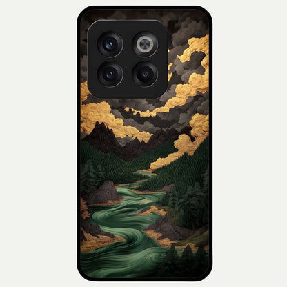  Golden River Moon Glass Case For OnePlus 10T back cover – full design glossy printed glass finish