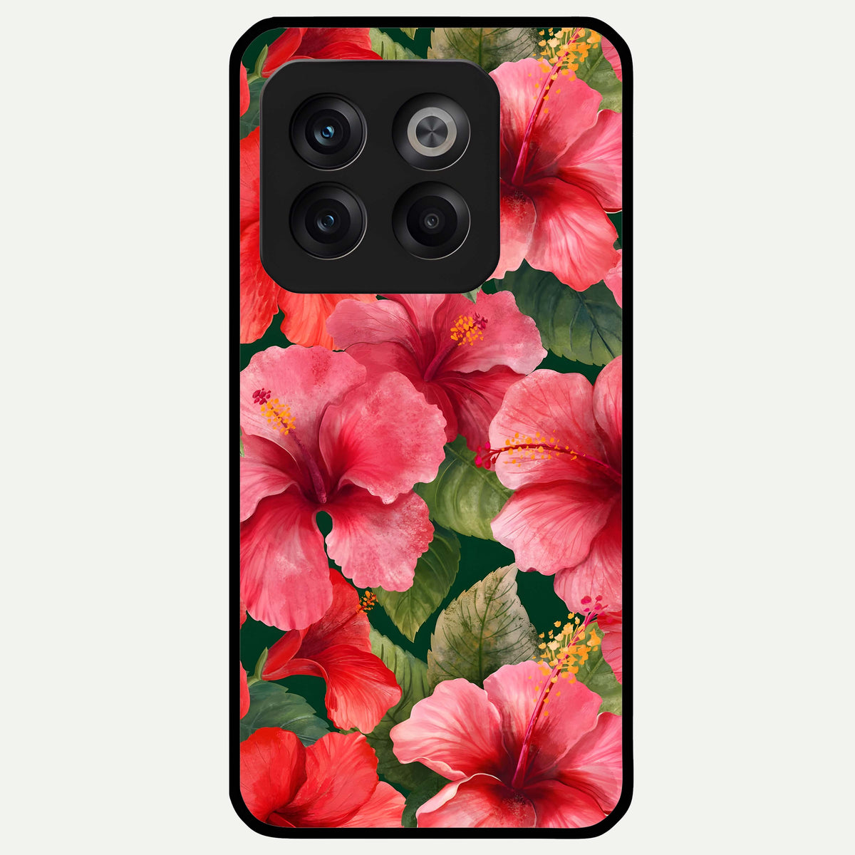  Hibiscus Pattern Glass Case For OnePlus 10T back cover – full design glossy printed glass finish