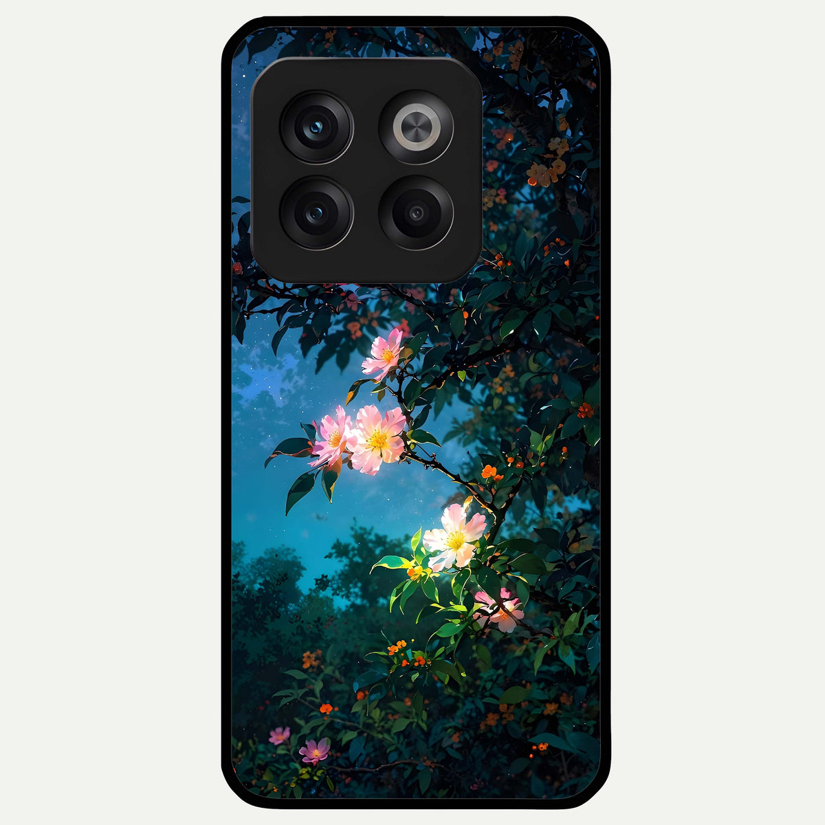  Midnight Bloom Glow Glass Case For OnePlus 10T back cover – full design glossy printed glass finish
