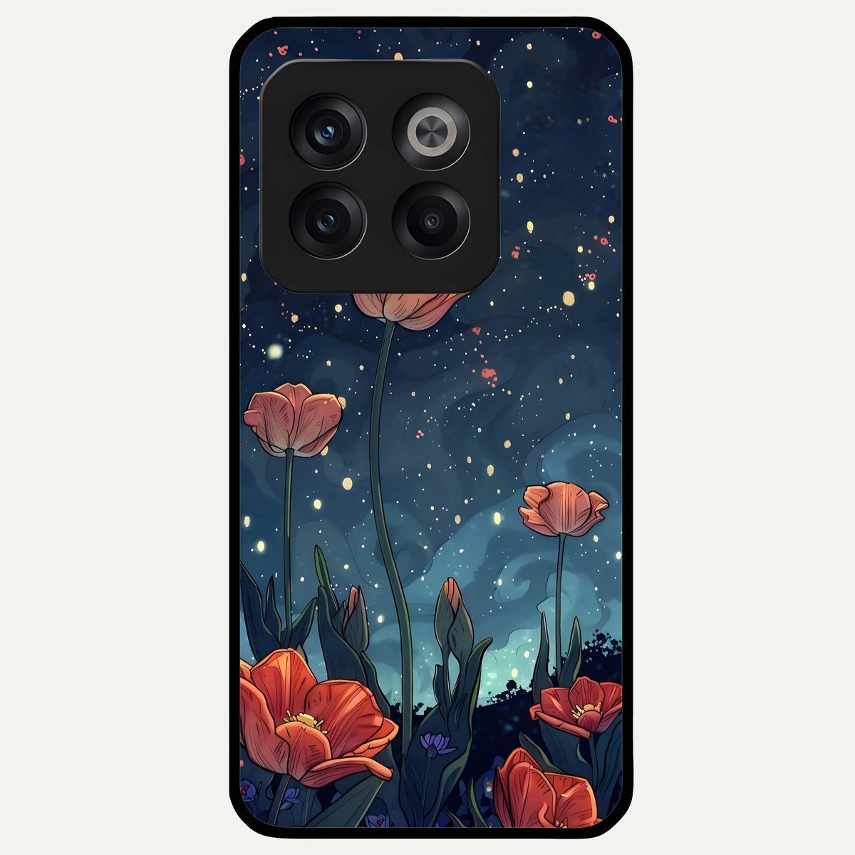  Midnight Tulip Glow Glass Case For OnePlus 10T back cover – full design glossy printed glass finish