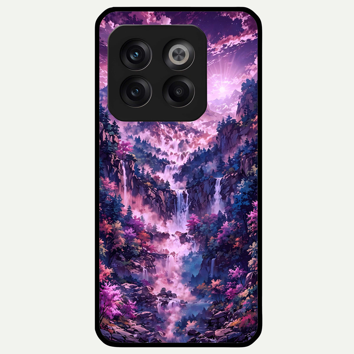  Mystic Cascade Peaks Glass Case For OnePlus 10T back cover – full design glossy printed glass finish