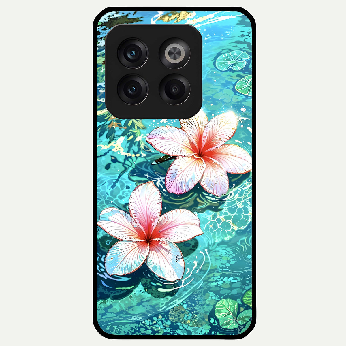  Pink Flowers in Water Glass Case For OnePlus 10T back cover – full design glossy printed glass finish