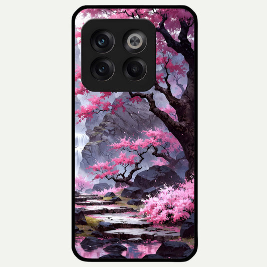  Pink Sunflower Glow Glass Case For OnePlus 10T back cover – full design glossy printed glass finish