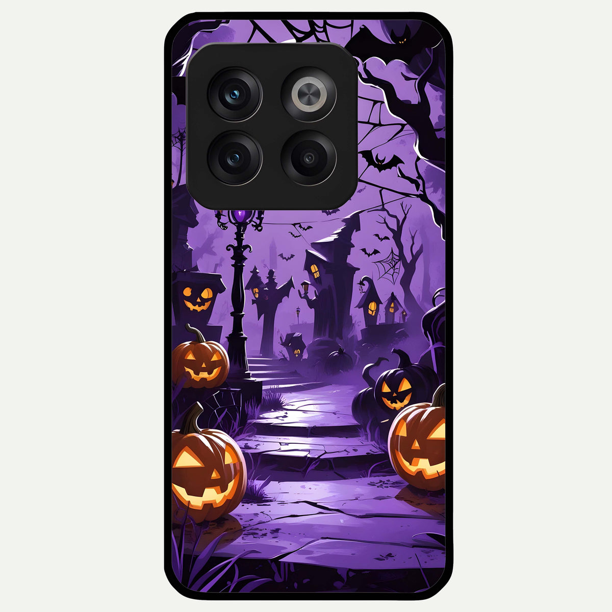  Pumpkin Patch Halloween Glass Case For OnePlus 10T back cover – full design glossy printed glass finish