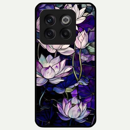  Purple Lotus Pattern Glass Case For OnePlus 10T back cover – full design glossy printed glass finish