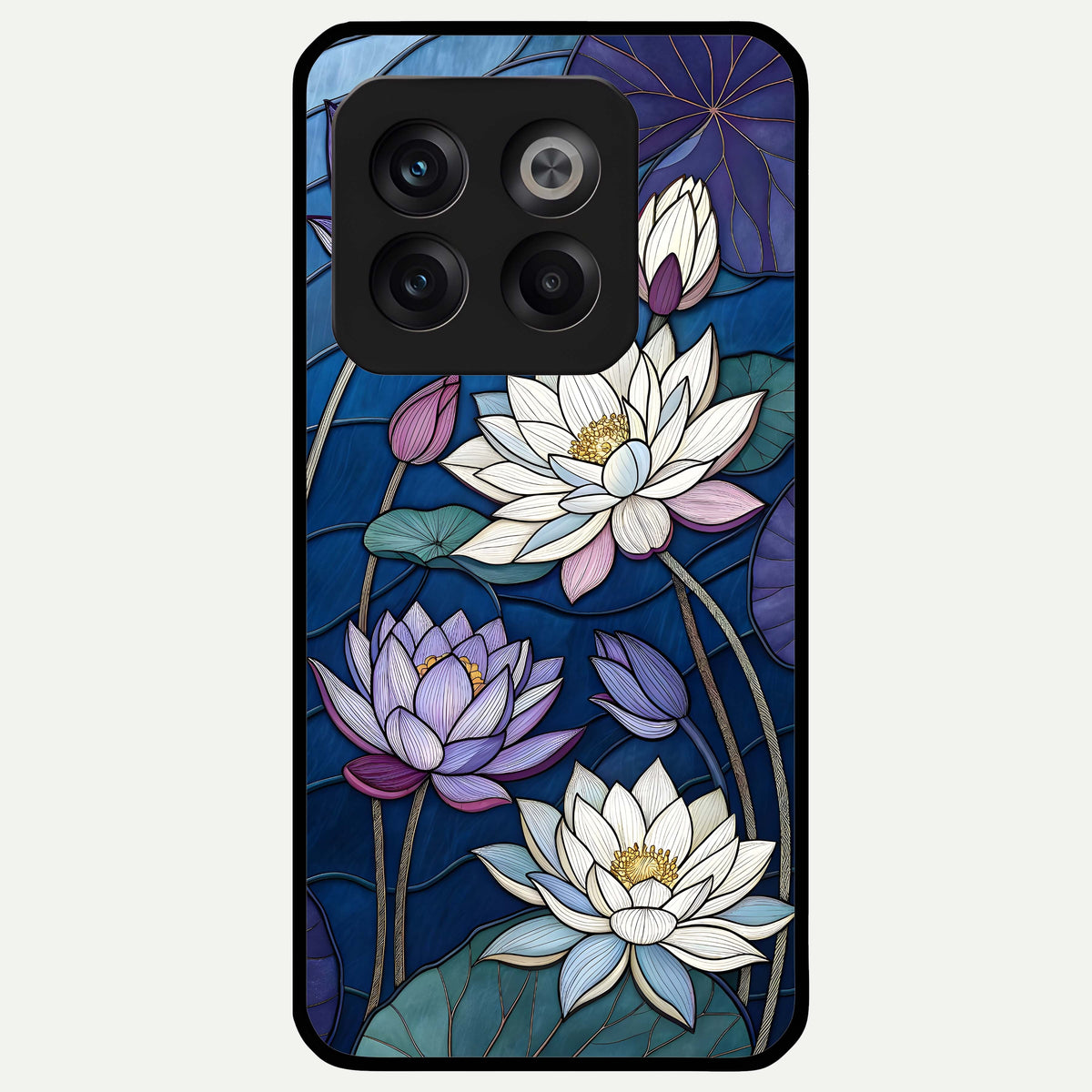  Purple Lotus Stained Glass Case For OnePlus 10T back cover – full design glossy printed glass finish