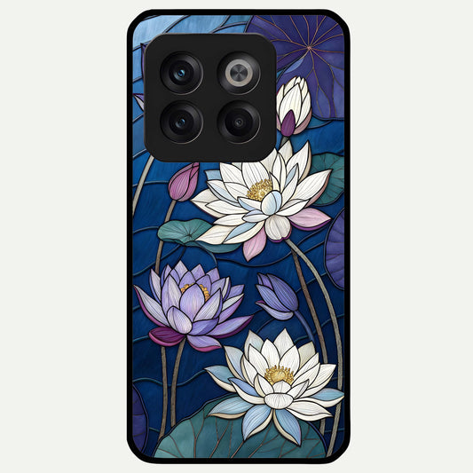  Purple Lotus Stained Glass Case For OnePlus 10T back cover – full design glossy printed glass finish