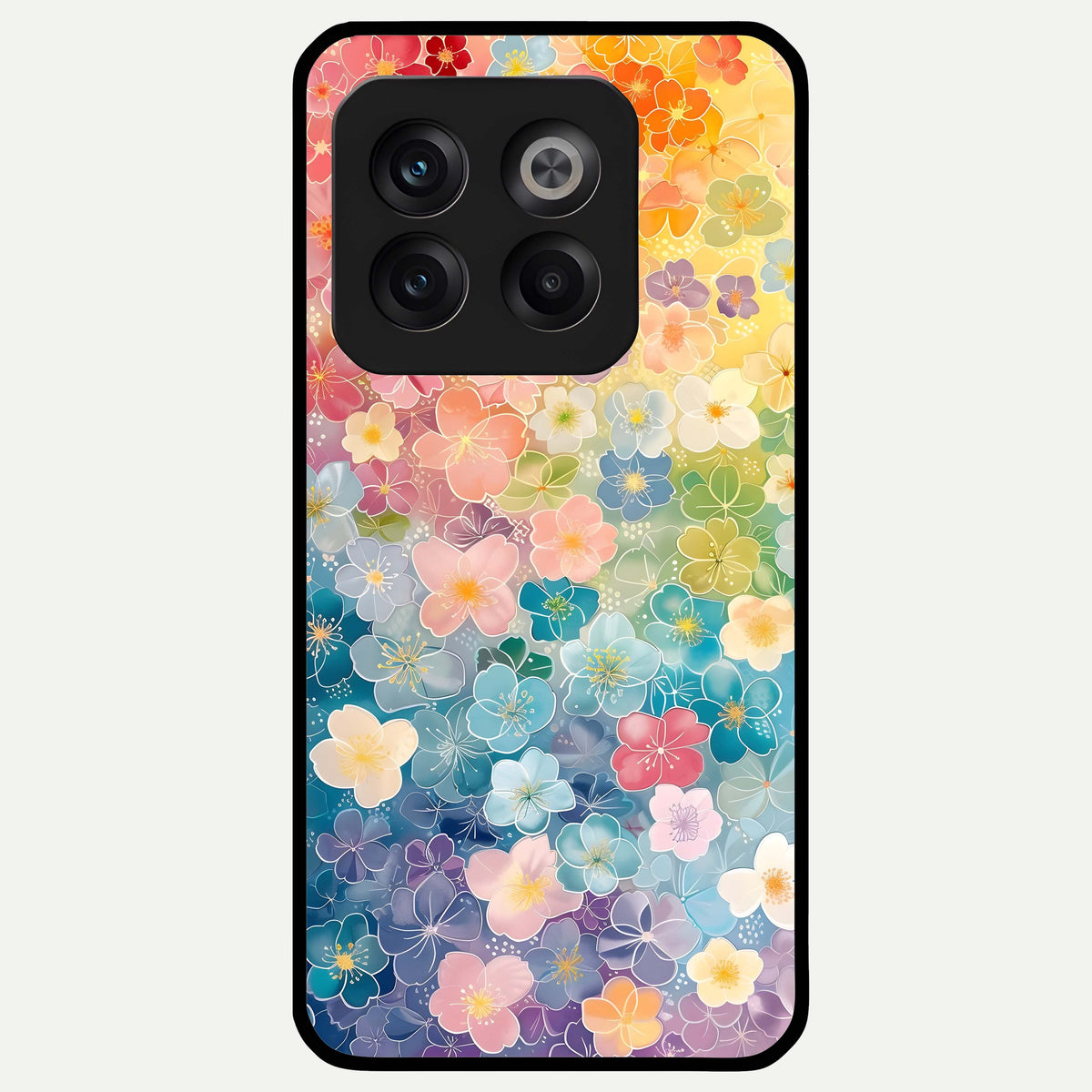  Rainbow Blossom Burst Glass Case For OnePlus 10T back cover – full design glossy printed glass finish