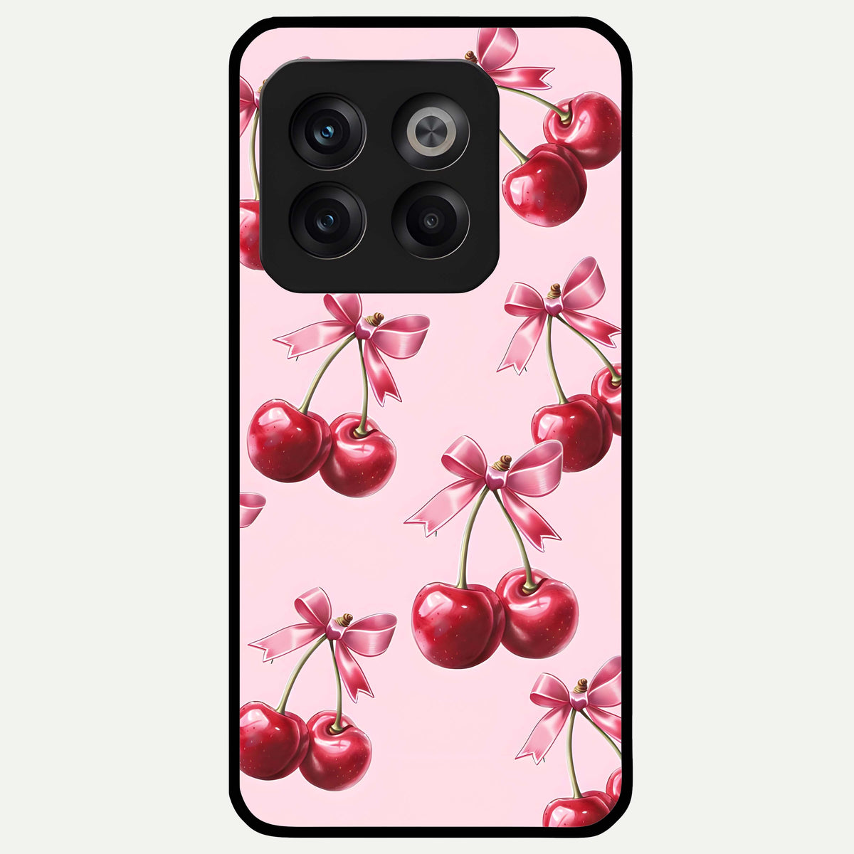  Red Cherries Pattern Glass Case For OnePlus 10T back cover – full design glossy printed glass finish