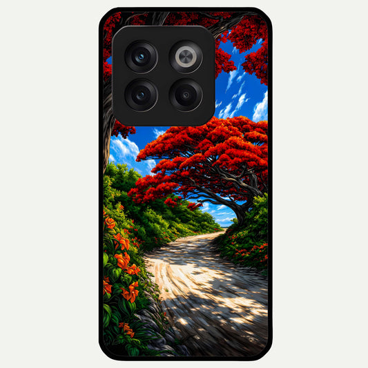  Red Trees Pathway Glass Case For OnePlus 10T back cover – full design glossy printed glass finish