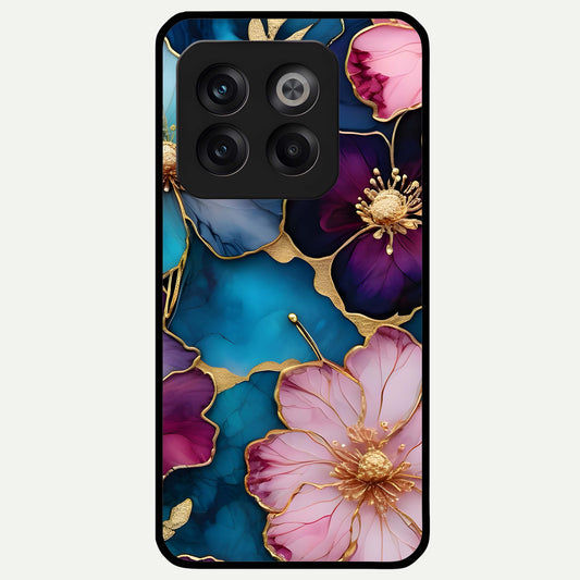  Sparkle Floral Glass Case For OnePlus 10T back cover – full design glossy printed glass finish