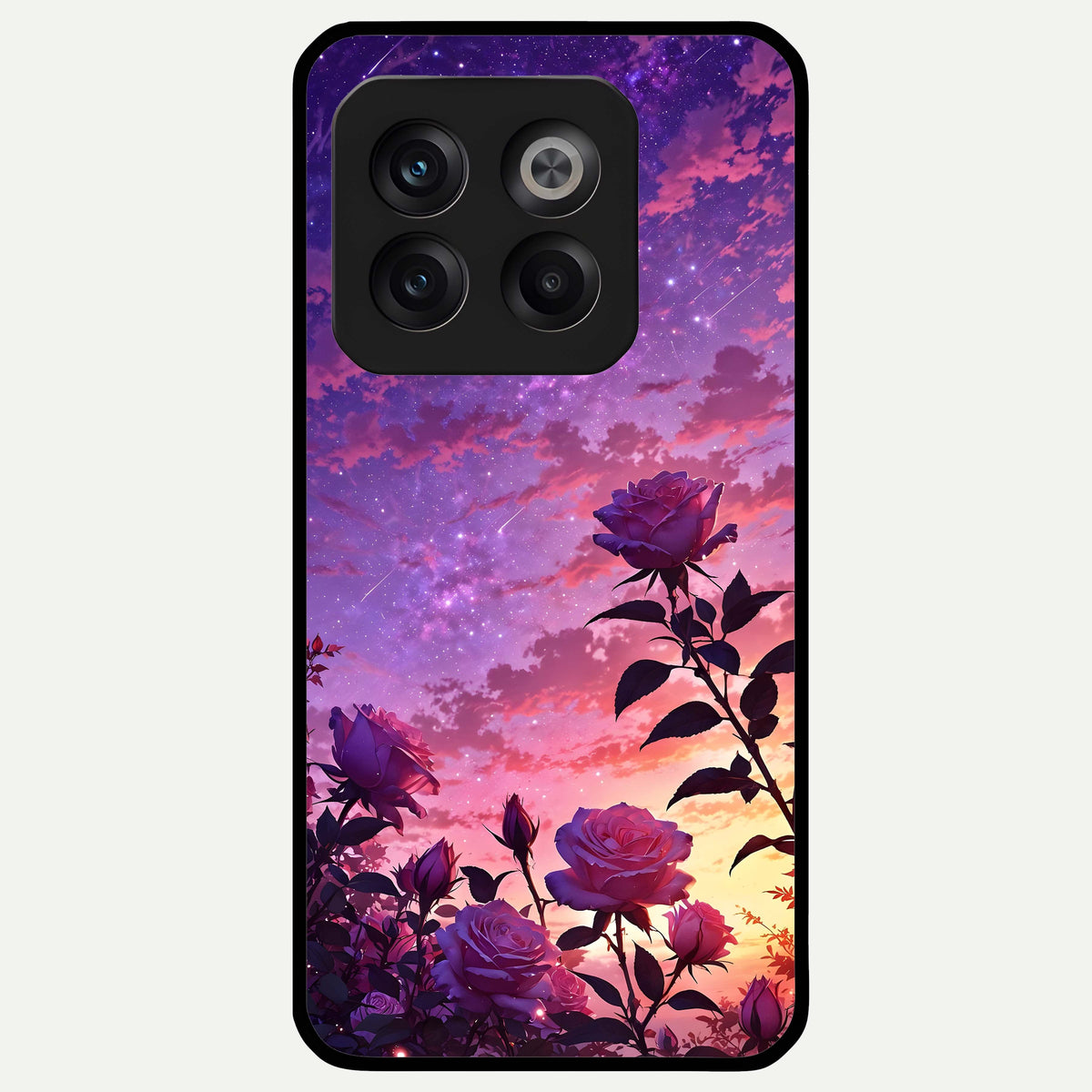  Starlit Rose Twilight Glass Case For OnePlus 10T back cover – full design glossy printed glass finish