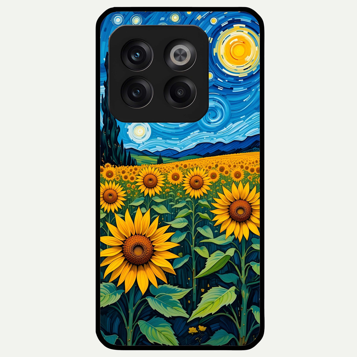  Starry Sunflower Dreams Glass Case For OnePlus 10T back cover – full design glossy printed glass finish