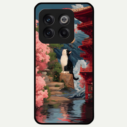  Temple Cat Scenery Glass Case For OnePlus 10T back cover – full design glossy printed glass finish