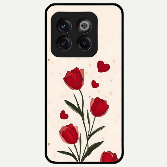  Tulip With Heart Glass Case For OnePlus 10T back cover – full design glossy printed glass finish