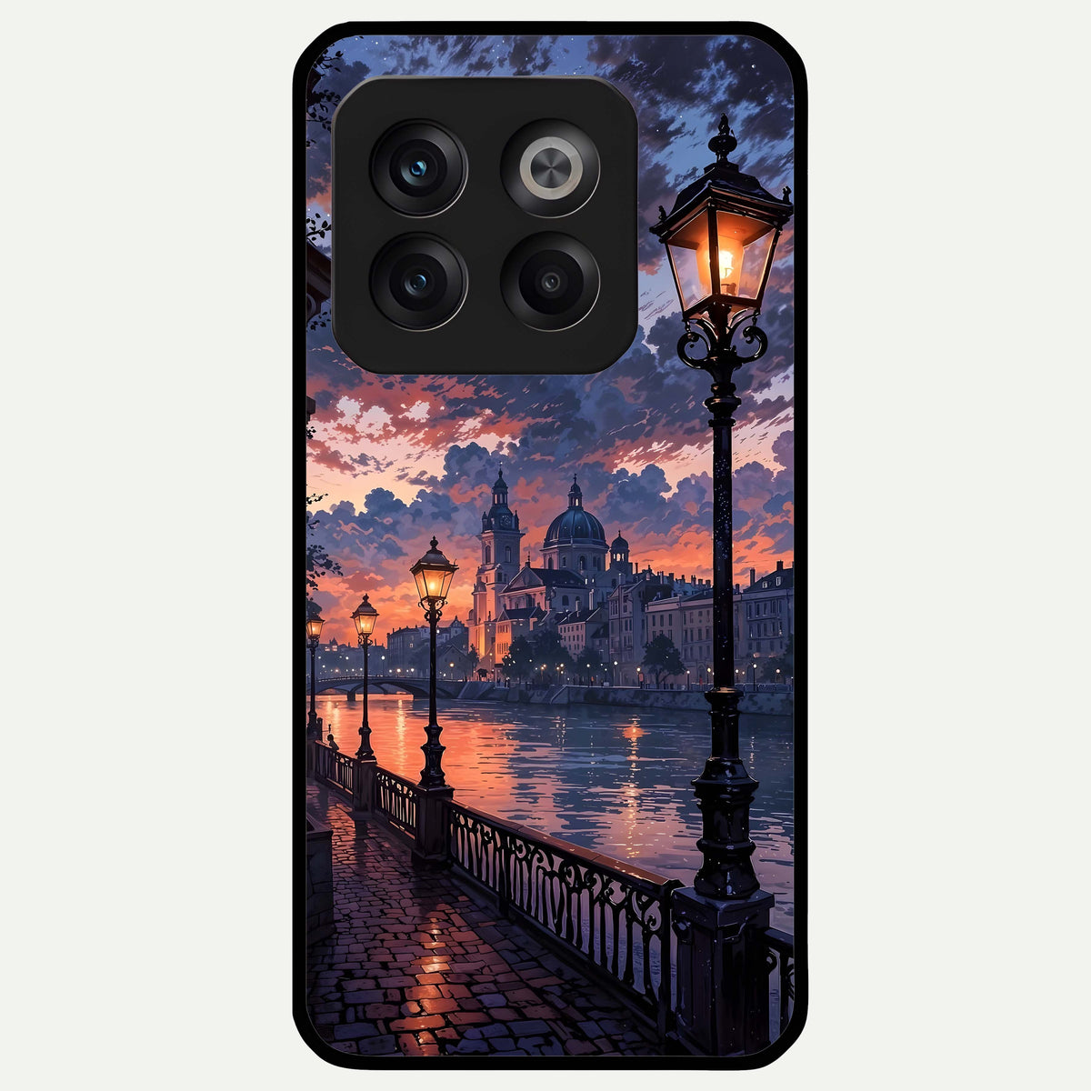  Twilight River Lights Glass Case For OnePlus 10T back cover – full design glossy printed glass finish