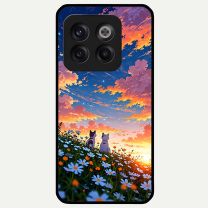  Two Cats Friends Glass Case For OnePlus 10T back cover – full design glossy printed glass finish
