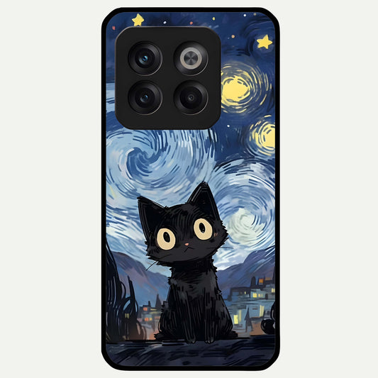  Van Gogh Cat Glass Case For OnePlus 10T back cover – full design glossy printed glass finish